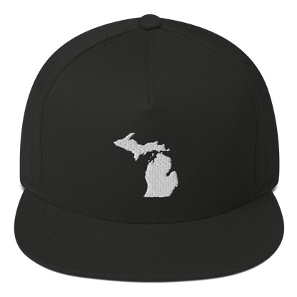 Michigan Outline Flat Bill Cap | White/Navy Embroidery - Circumspice Michigan