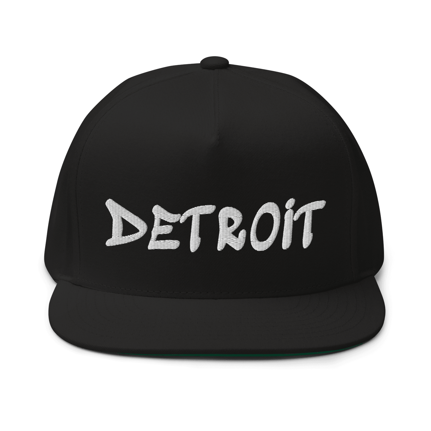 'Detroit' Flat Bill (1980's Hip Hop Font) | White/Black Embroidery - Circumspice Michigan