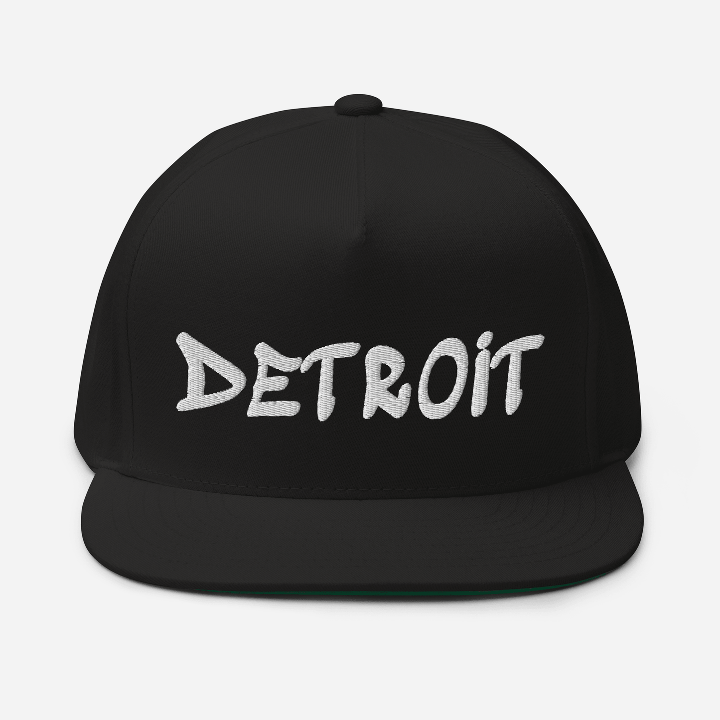 'Detroit' Flat Bill (1980's Hip Hop Font) | White/Black Embroidery - Circumspice Michigan