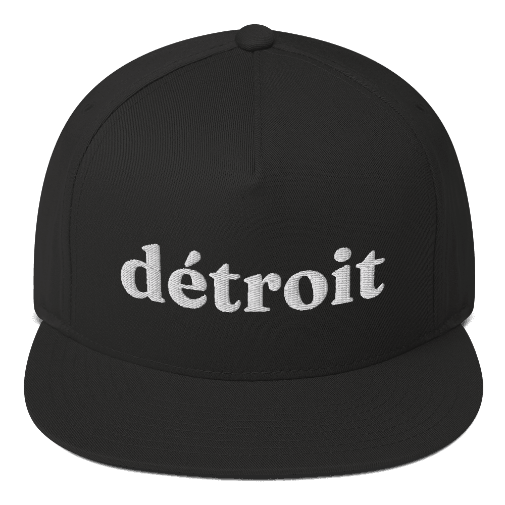 'Detroit' Flat Bill Cap (Old-Style Serif Font) | White/Navy Embroidery - Circumspice Michigan