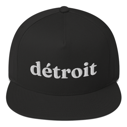 'Detroit' Flat Bill Cap (Old-Style Serif Font) | White/Navy Embroidery - Circumspice Michigan