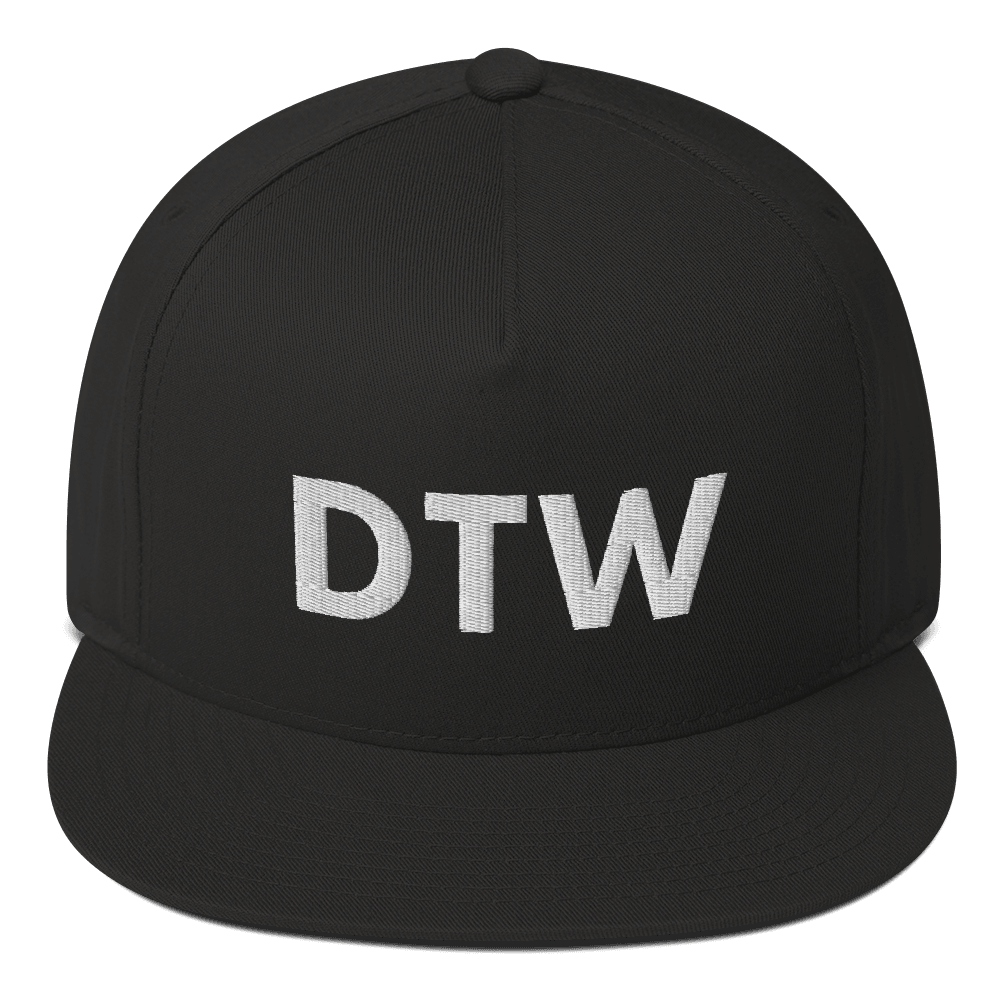 Detroit 'DTW' Flat Bill Hat | White/Black Embroidery - Circumspice Michigan