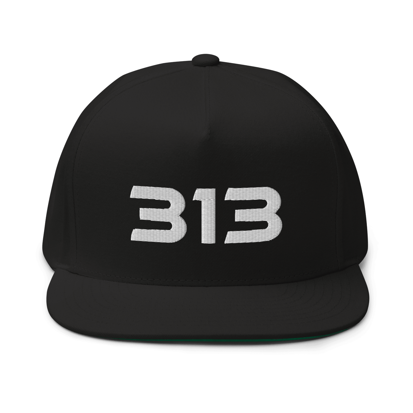 Detroit '313' Flat Bill Cap (Futuristic Sans Font) | White/Black Embroidery - Circumspice Michigan