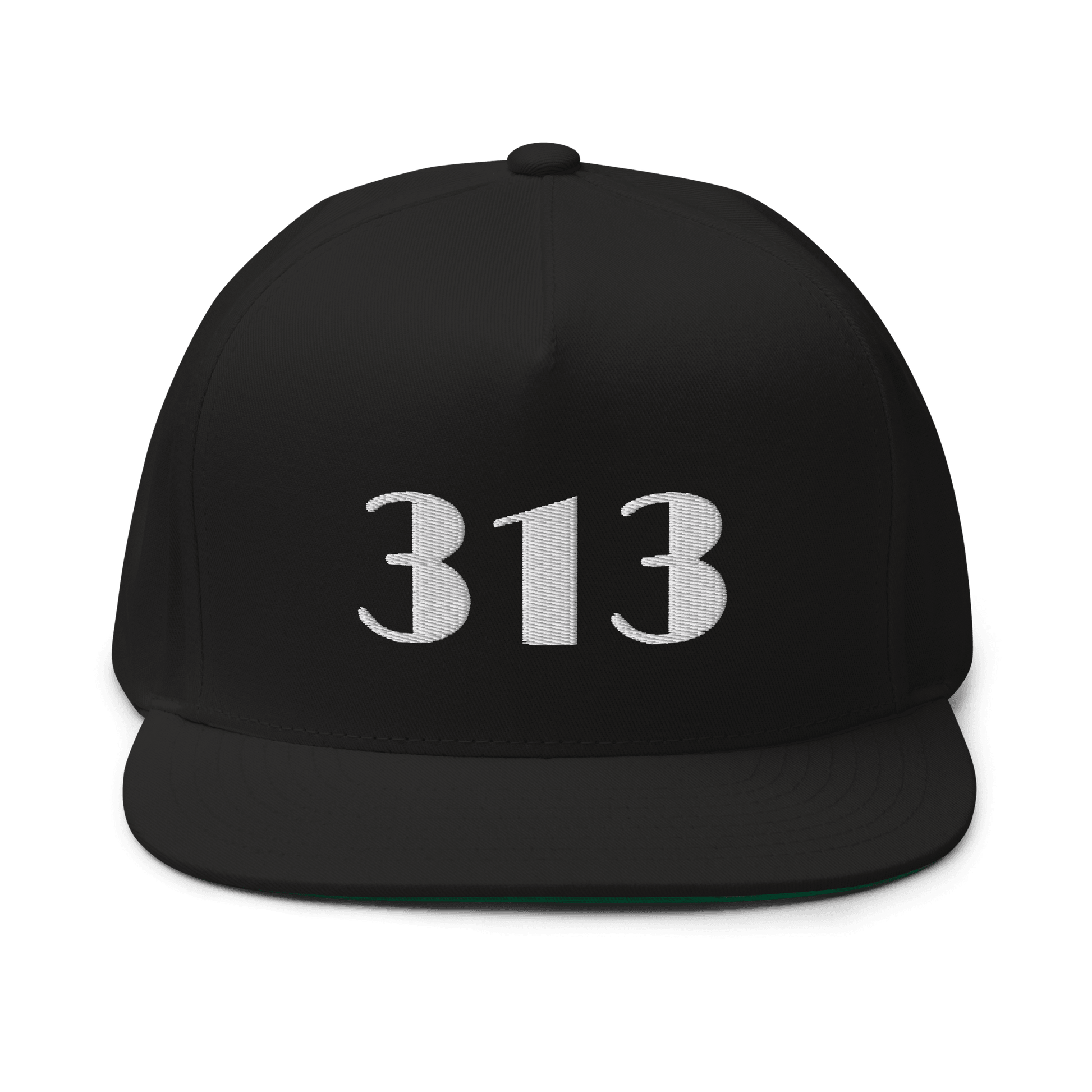 Detroit '313' Flat Bill Cap (Art Deco Font) | White/Black Embroidery - Circumspice Michigan