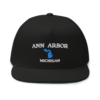 'Ann Arbor Michigan' Flat Bill Snapback Cap (w/ Michigan Outline)