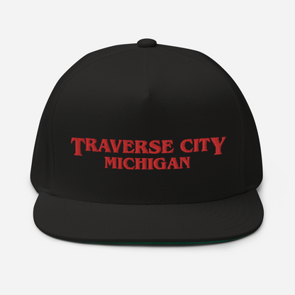 'Traverse City Michigan' Flat Bill Snapback (1980s Drama Parody)