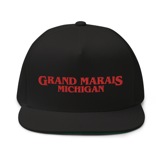 'Grand Marais Michigan' Flat Bill Snapback (1980s Drama Parody)