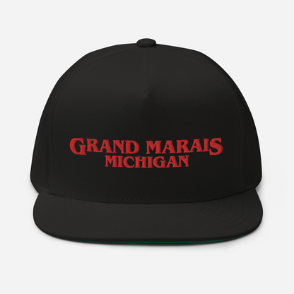 'Grand Marais Michigan' Flat Bill Snapback (1980s Drama Parody)