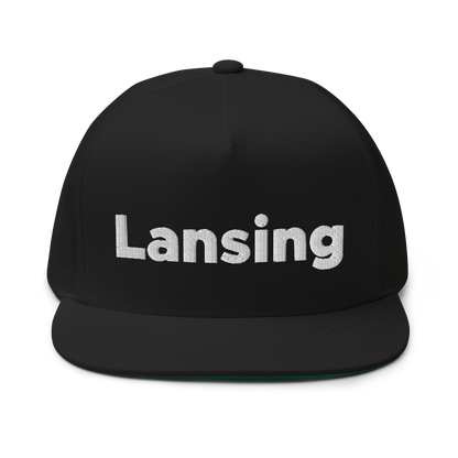 'Lansing' Flat Bill Snapback | White/Black Embroidery