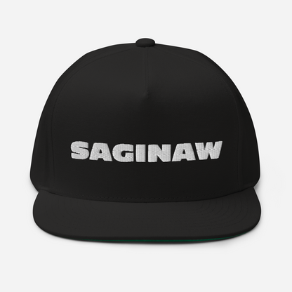 'Saginaw' Flat Bill Snapback | White/Black Embroidery