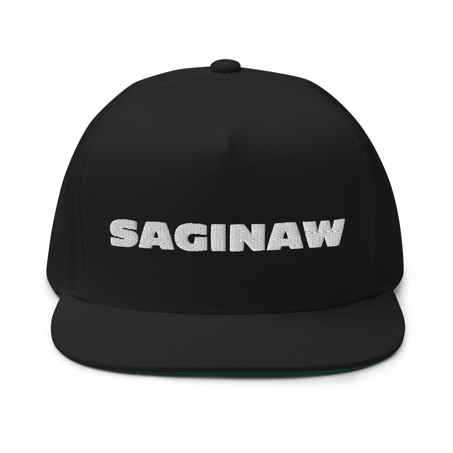 'Saginaw' Flat Bill Snapback | White/Black Embroidery