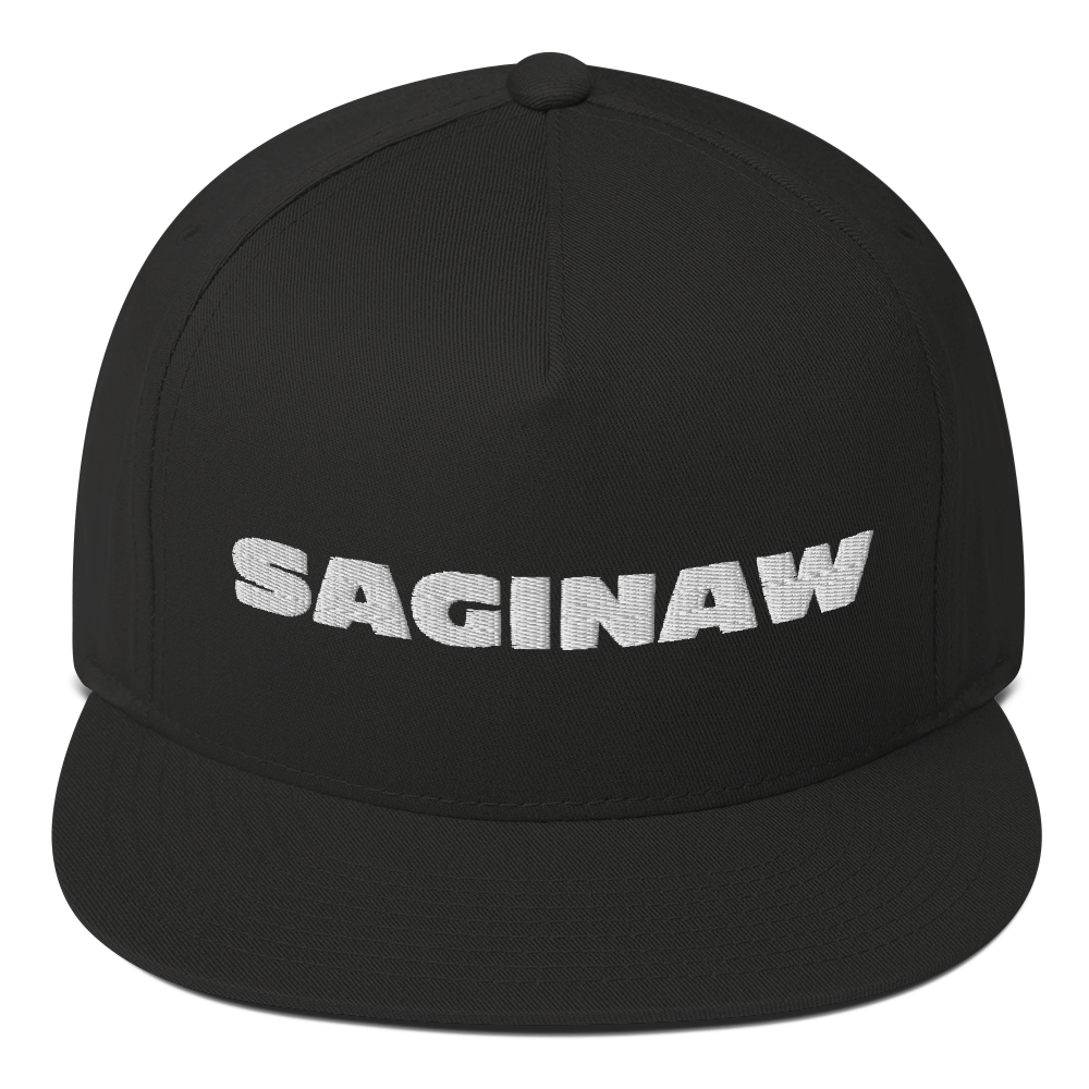 'Saginaw' Flat Bill Snapback | White/Black Embroidery