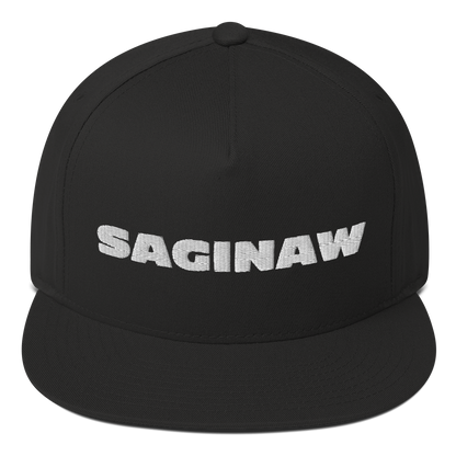 'Saginaw' Flat Bill Snapback | White/Black Embroidery