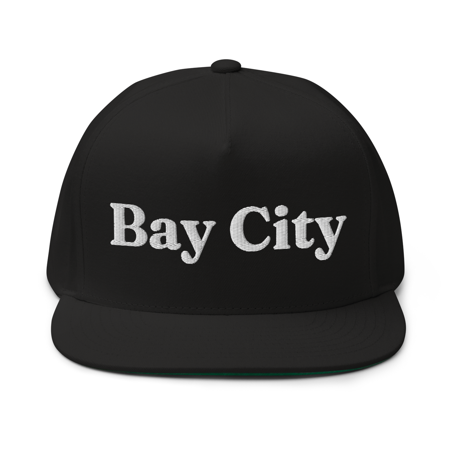 'Bay City' Flat Bill Snapback | Black/White Embroidery