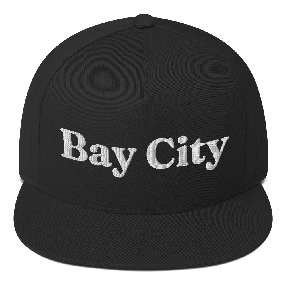 'Bay City' Flat Bill Snapback | Black/White Embroidery