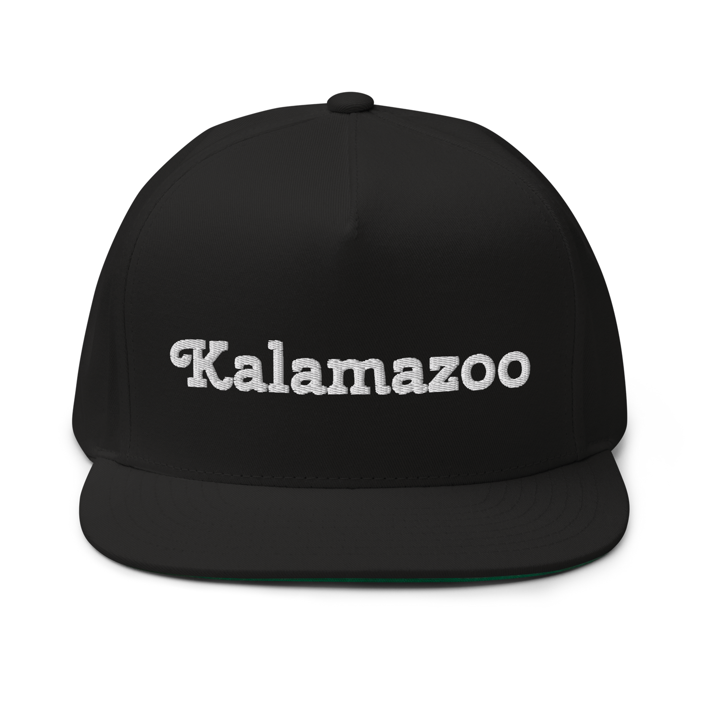 'Kalamazoo' Flat Bill Snapback | White/Black Embroidery