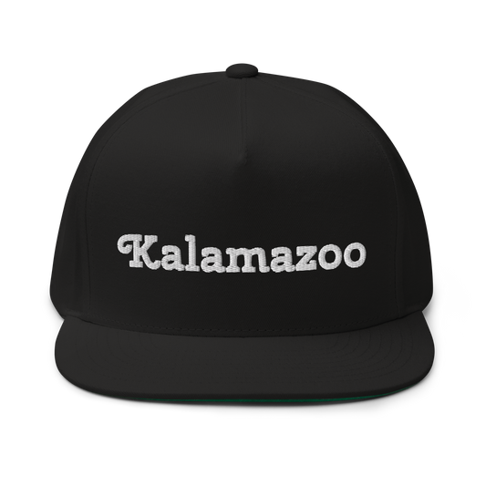 'Kalamazoo' Flat Bill Snapback | White/Black Embroidery
