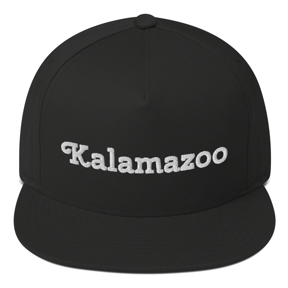 'Kalamazoo' Flat Bill Snapback | White/Black Embroidery