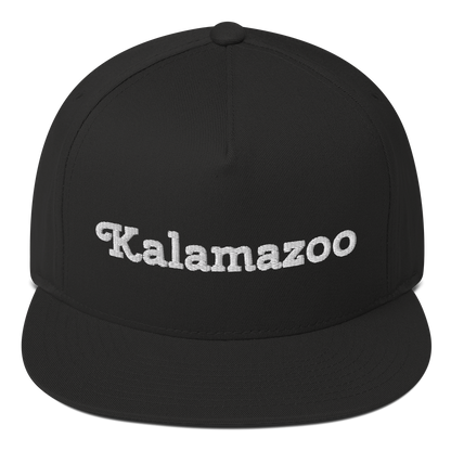 'Kalamazoo' Flat Bill Snapback | White/Black Embroidery