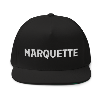 'Marquette' Flat Bill Snapback | White/Black Embroidery