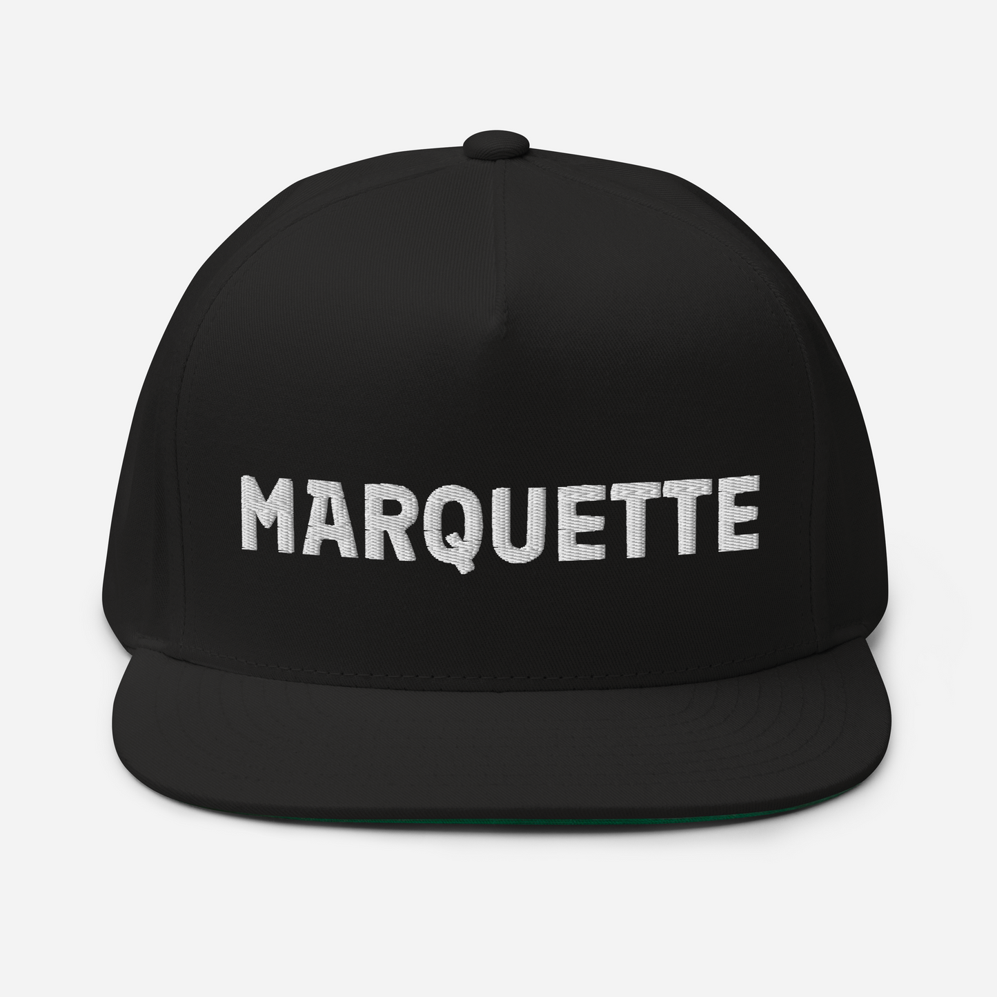 'Marquette' Flat Bill Snapback | White/Black Embroidery