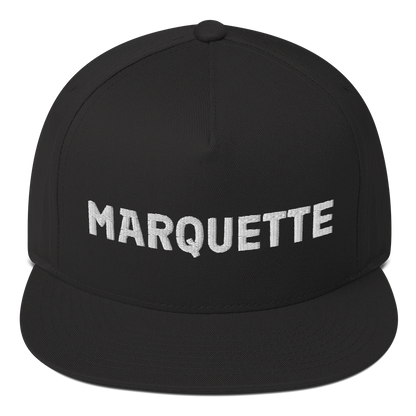 'Marquette' Flat Bill Snapback | White/Black Embroidery