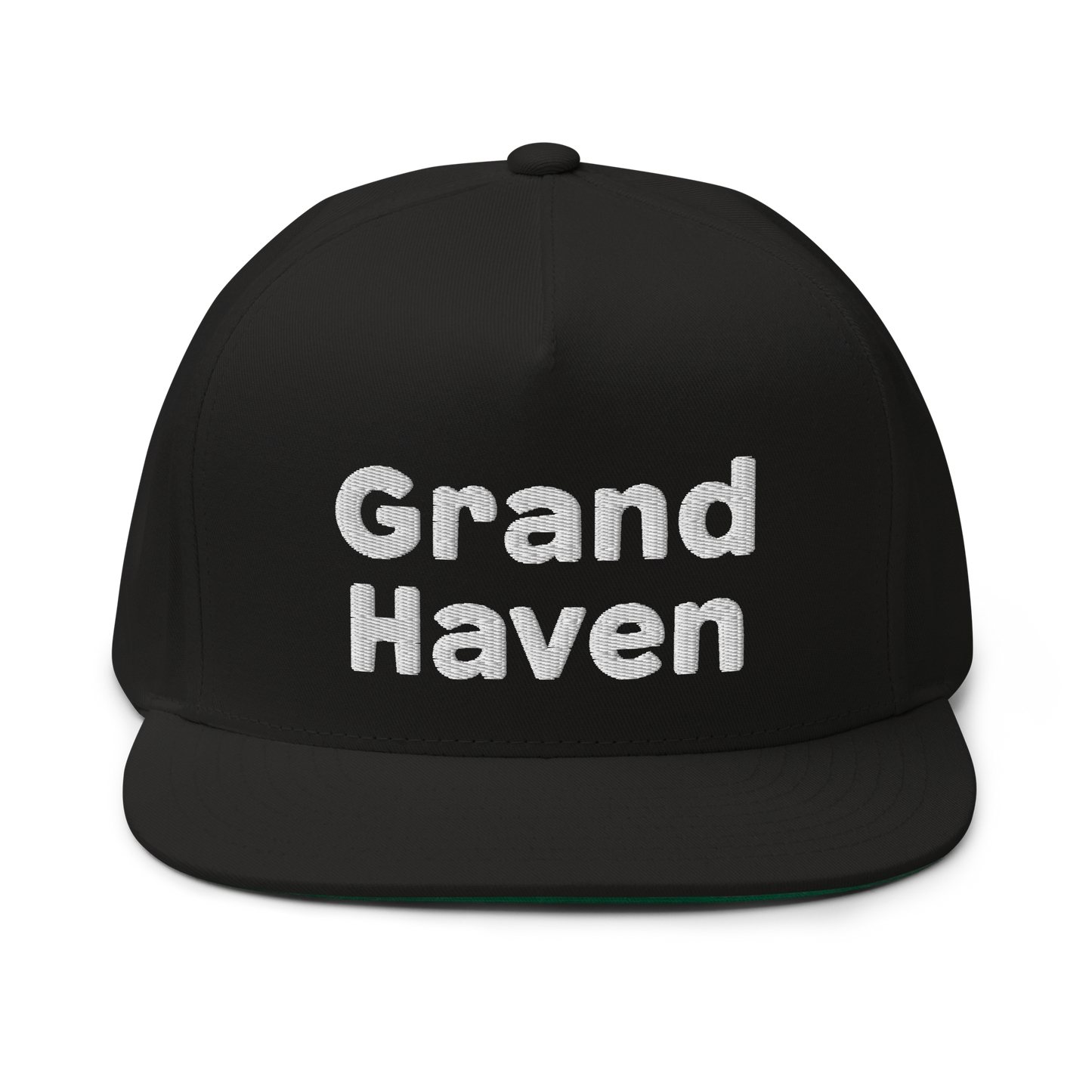 'Grand Haven' Flat Bill Snapback | White/Black Embroidery