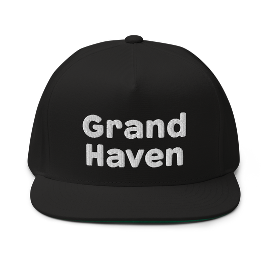 'Grand Haven' Flat Bill Snapback | White/Black Embroidery