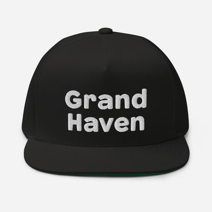 'Grand Haven' Flat Bill Snapback | White/Black Embroidery