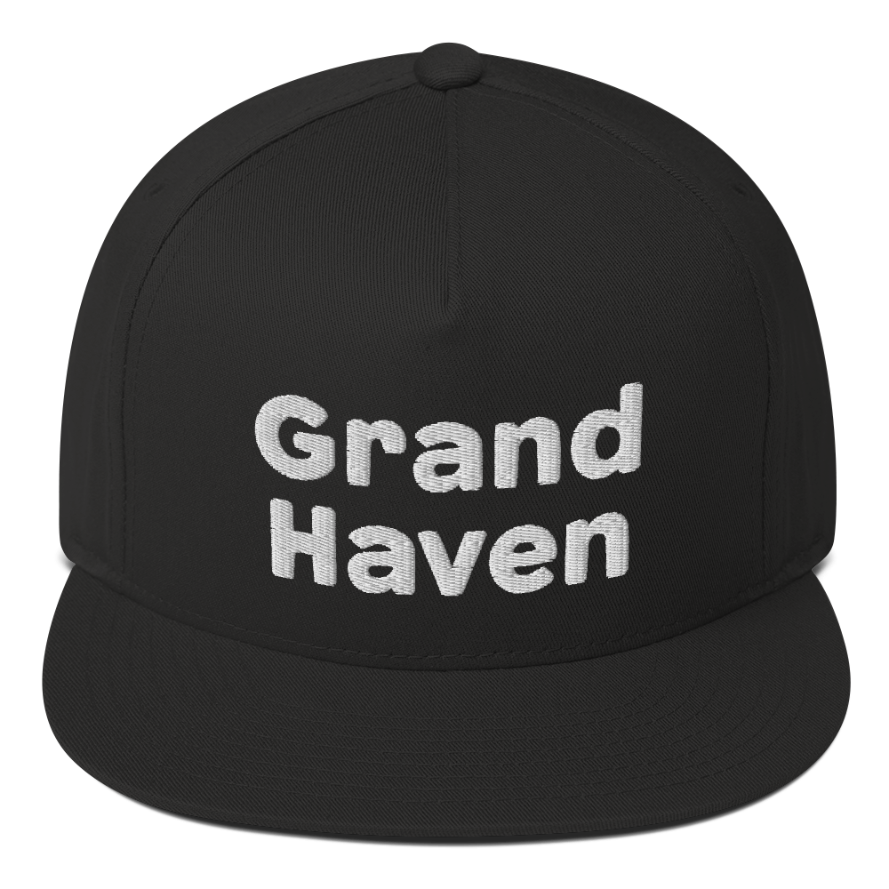 'Grand Haven' Flat Bill Snapback | White/Black Embroidery