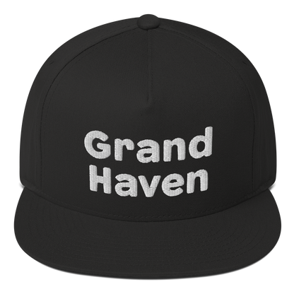 'Grand Haven' Flat Bill Snapback | White/Black Embroidery