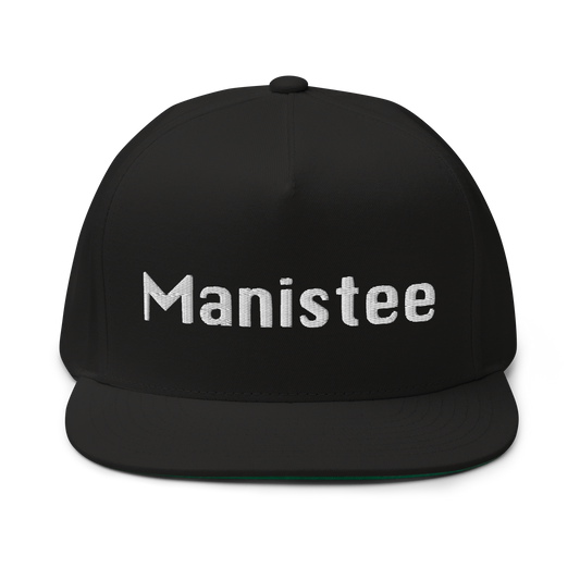 'Manistee' Flat Bill Snapback | White/Black Embroidery
