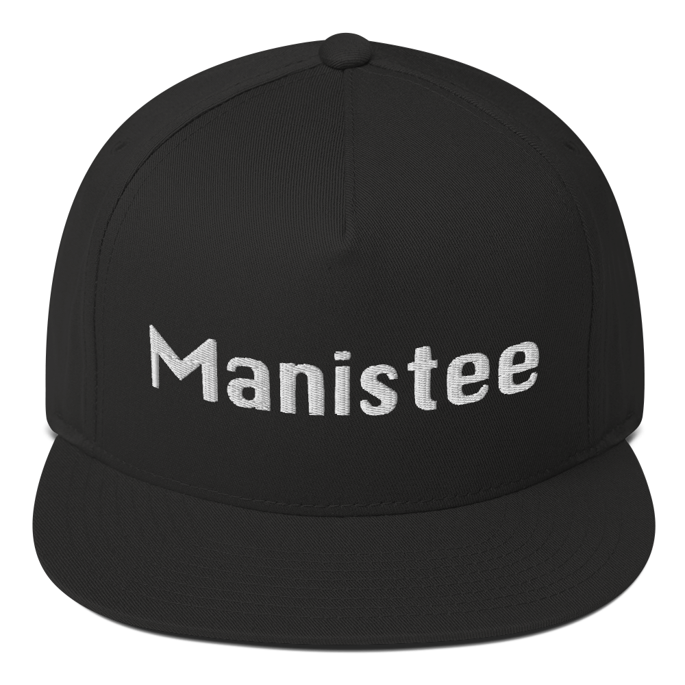 'Manistee' Flat Bill Snapback | White/Black Embroidery