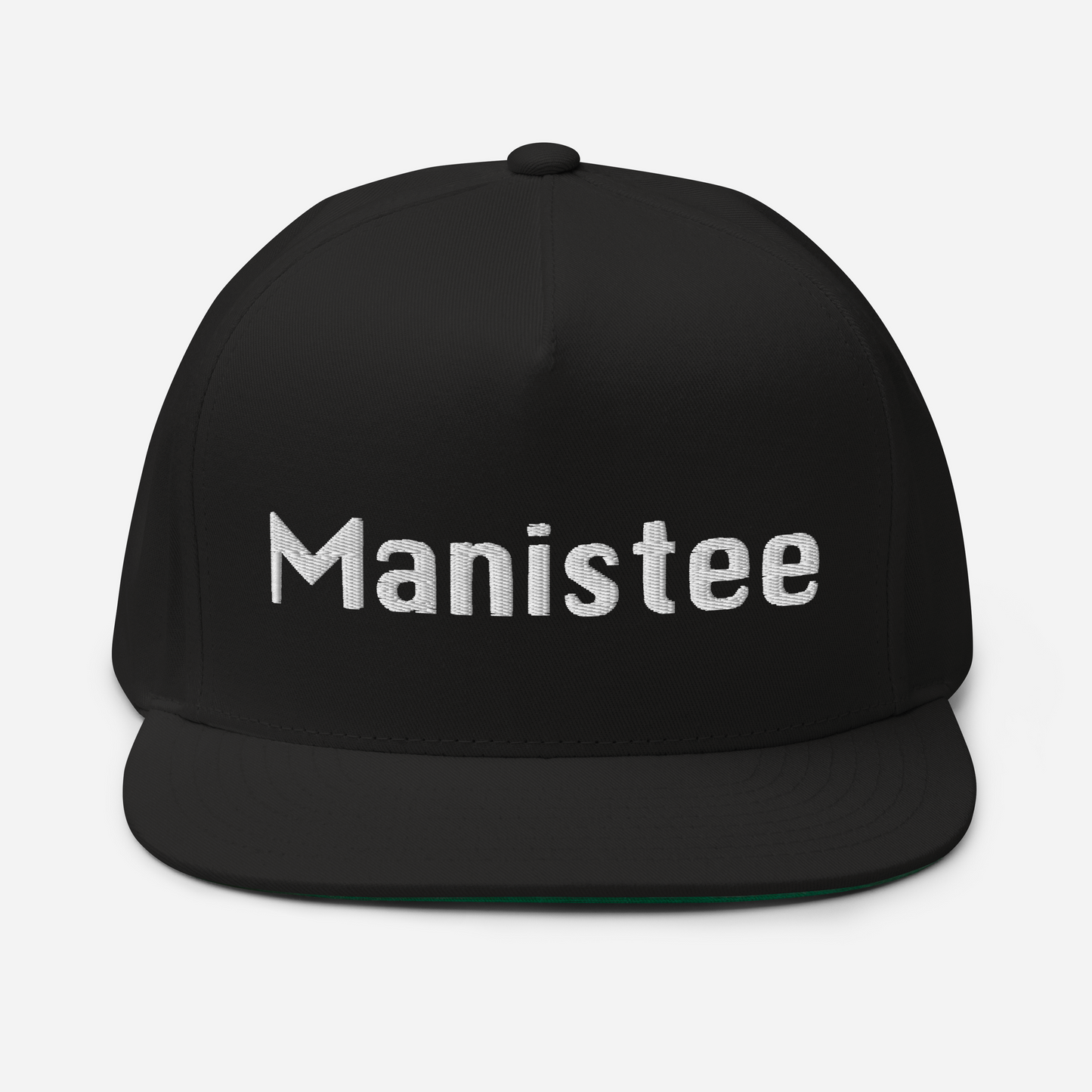 'Manistee' Flat Bill Snapback | White/Black Embroidery