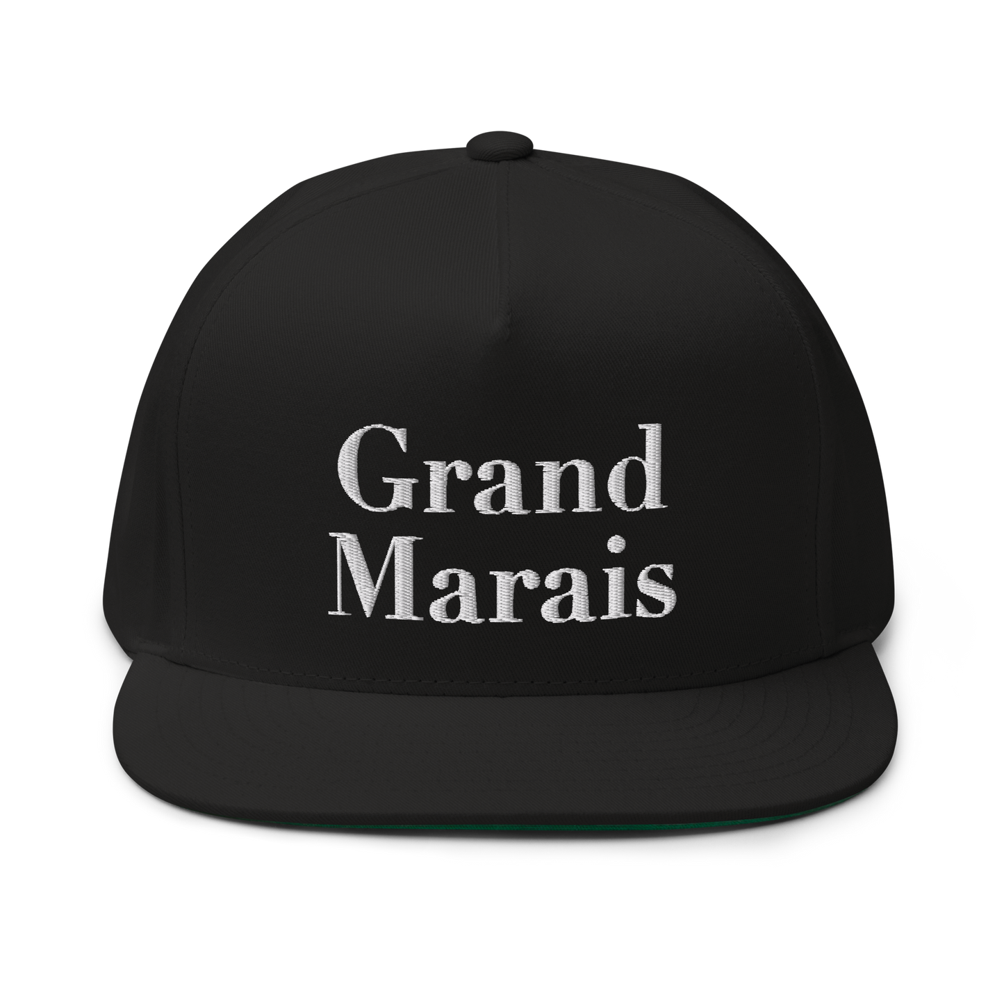 'Grand Marais' Flat Bill Snapback | White/Black Embroidery