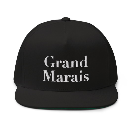 'Grand Marais' Flat Bill Snapback | White/Black Embroidery