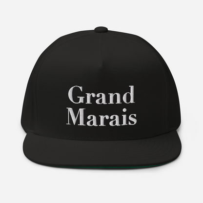 'Grand Marais' Flat Bill Snapback | White/Black Embroidery