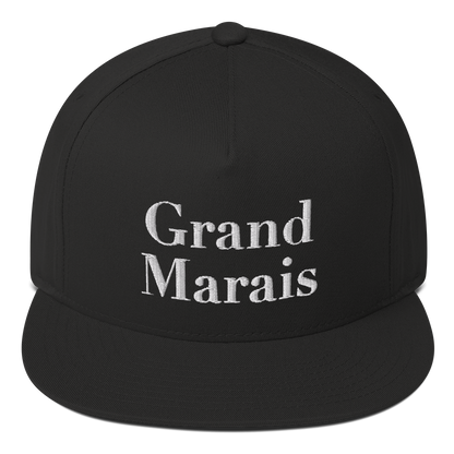 'Grand Marais' Flat Bill Snapback | White/Black Embroidery