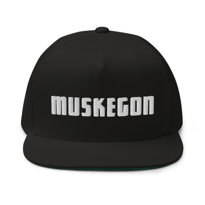 'Muskegon' Flat Bill Snapback | White/Black Embroidery