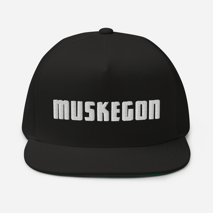 'Muskegon' Flat Bill Snapback | White/Black Embroidery