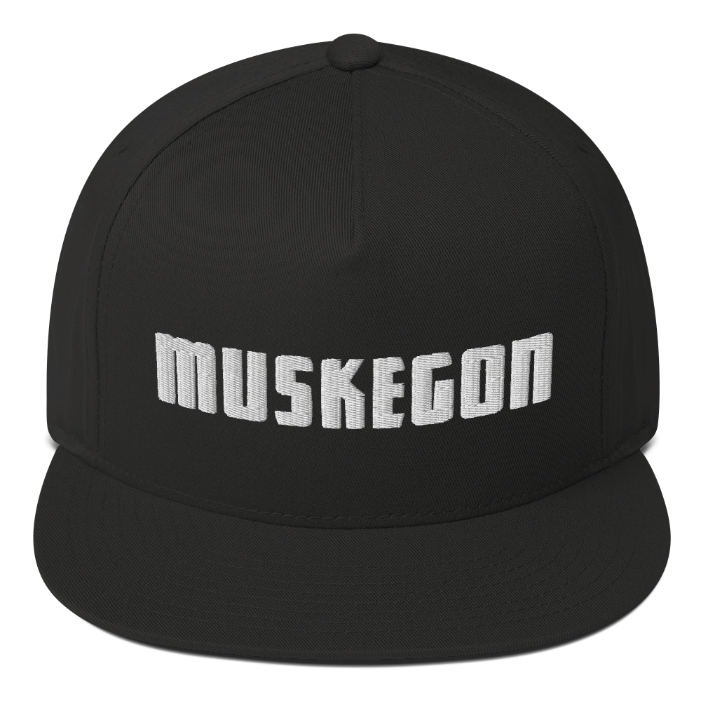 'Muskegon' Flat Bill Snapback | White/Black Embroidery