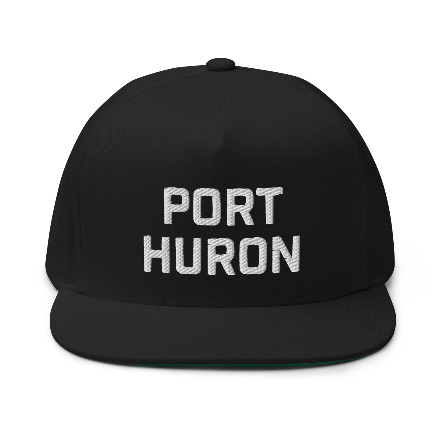 'Port Huron' Flat Bill Snapback | White/Black Embroidery