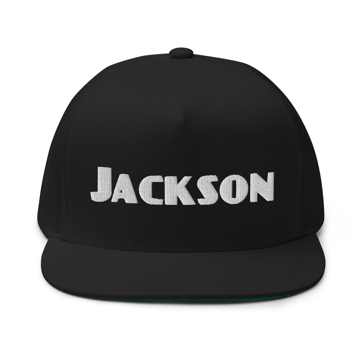 'Jackson' Flat Bill Snapback | White/Black Embroidery