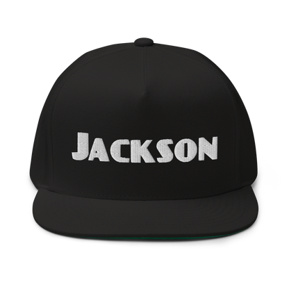 'Jackson' Flat Bill Snapback | White/Black Embroidery