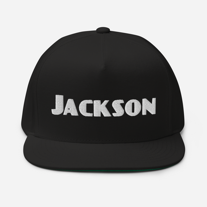 'Jackson' Flat Bill Snapback | White/Black Embroidery