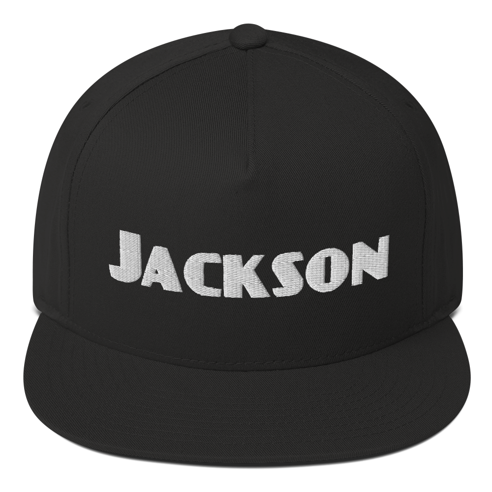 'Jackson' Flat Bill Snapback | White/Black Embroidery