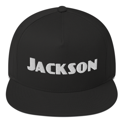 'Jackson' Flat Bill Snapback | White/Black Embroidery