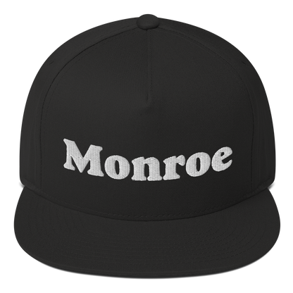 'Monroe' Flat Bill Snapback | White/Black Embroidery