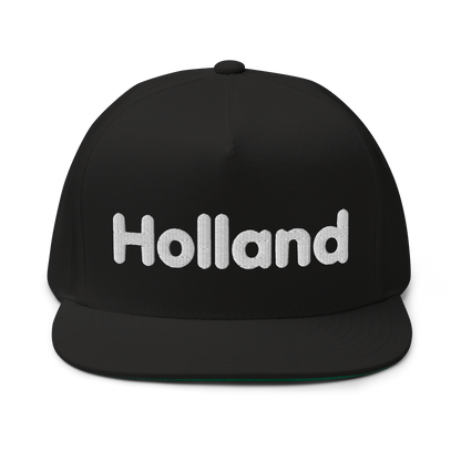 'Holland' Flat Bill Snapback | White/Black Embroidery