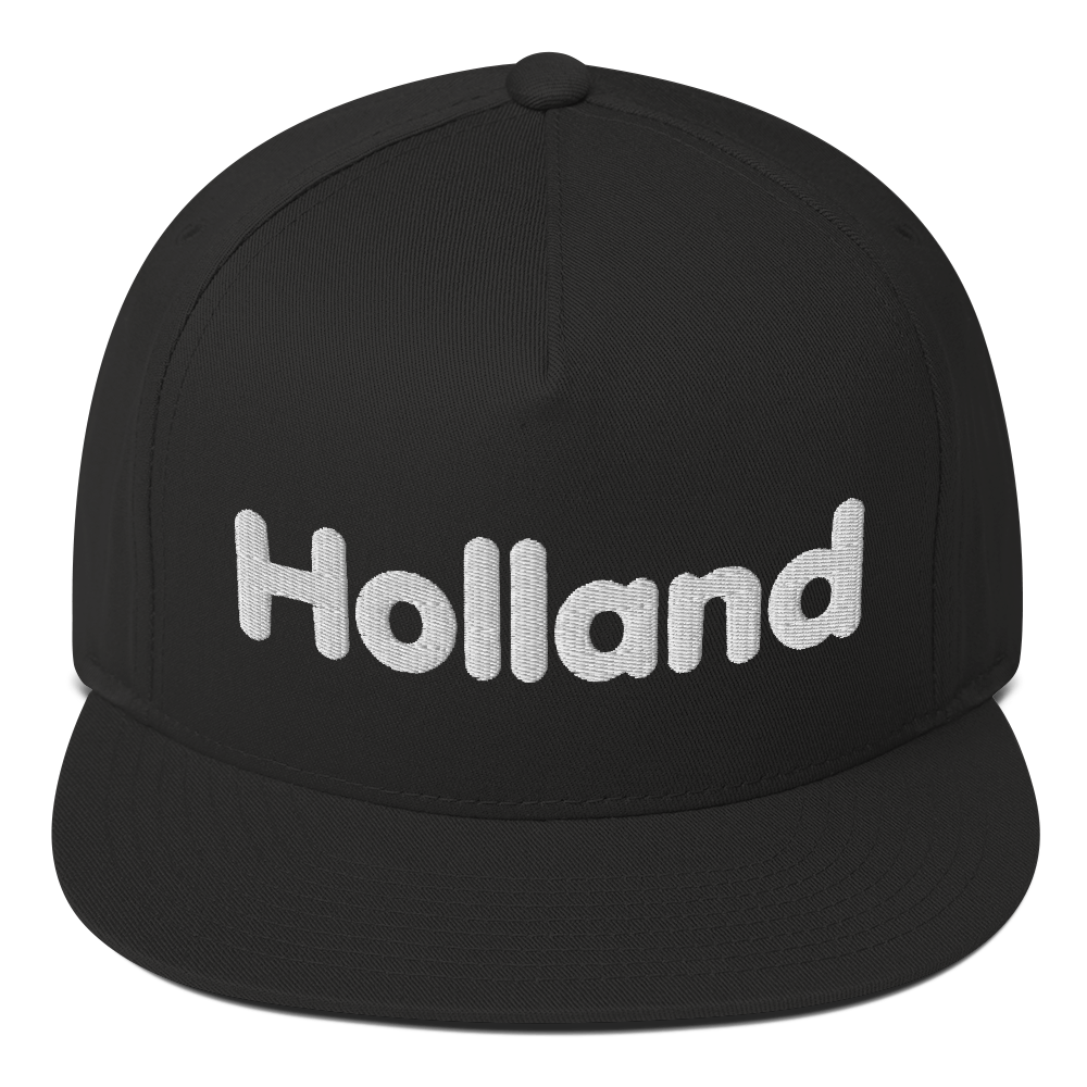 'Holland' Flat Bill Snapback | White/Black Embroidery